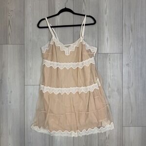 Victoria's Secret Lingerie Mesh Lace Slip Babydoll Size Large Beige Nude White